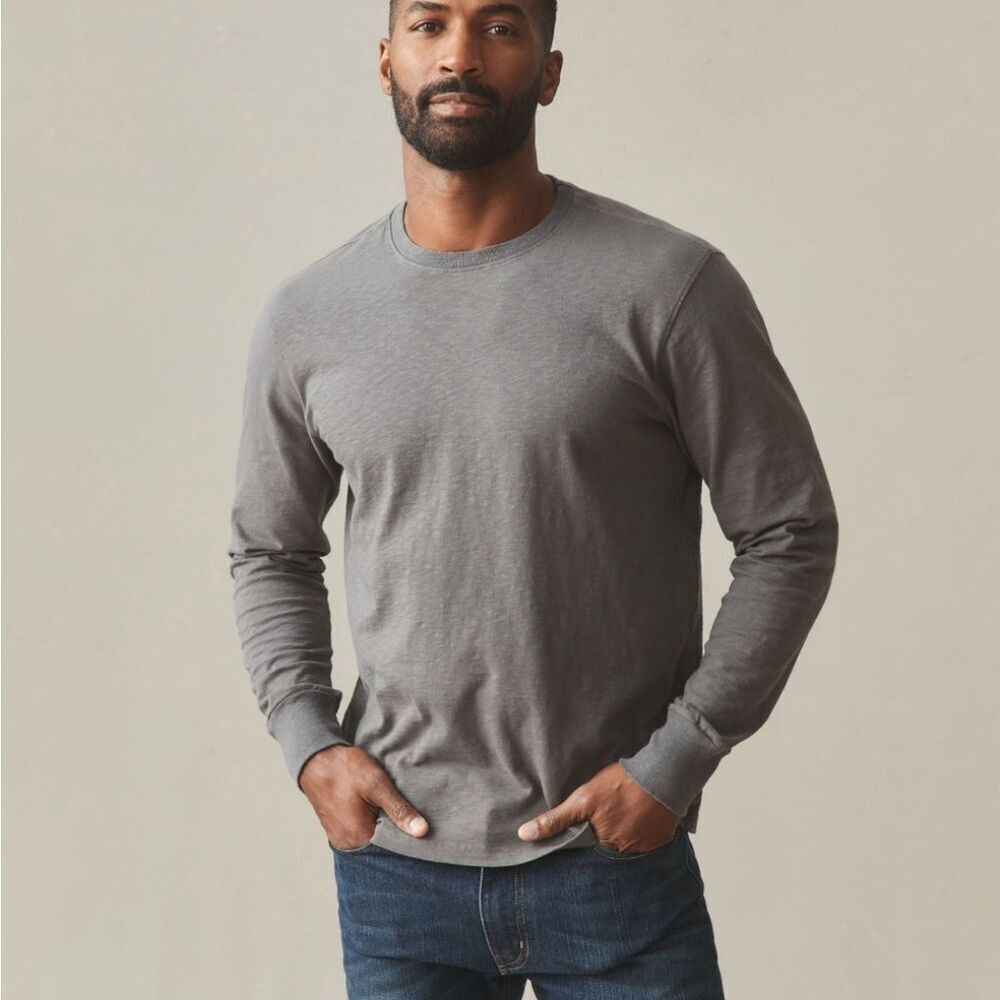 NEW American Giant Premium Slub Crew Tee Long Sleeve Thunderstorm Grey Shirt M